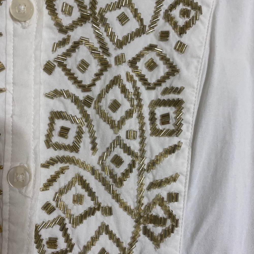 Chico’s gold beaded long sleeve blouse